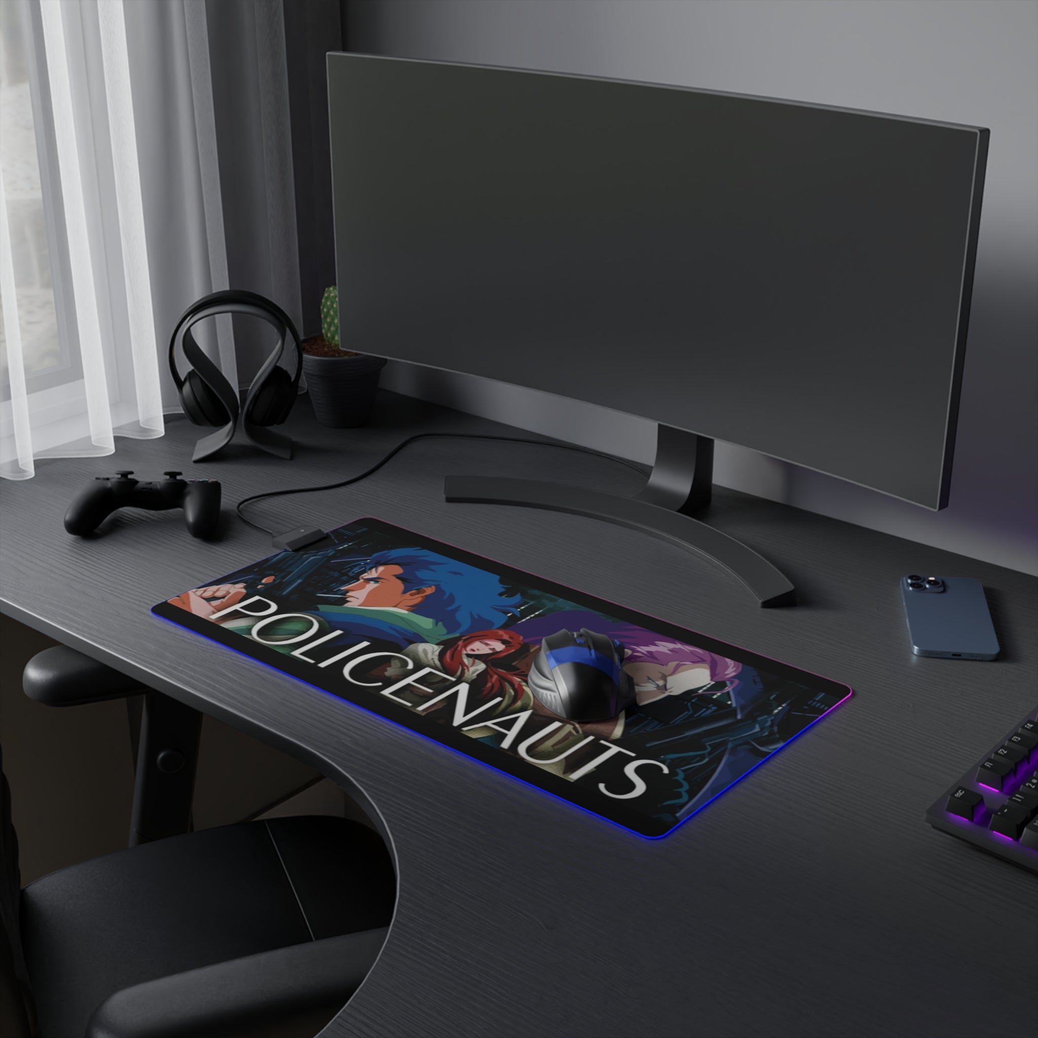Policenauts LED Gaming Mouse Mat  RGB Desk Mat  Retro Cyberpunk Game Accessory  RetroPunkDesign - Retro Punk Design 