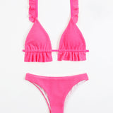 Ruffled Textured Wide Strap Two-Piece Bikini Set