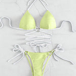 Contrast Halter Neck Two-Piece Bikini Set - Retro Punk Design 