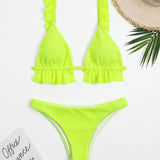 Ruffled Textured Wide Strap Two-Piece Bikini Set