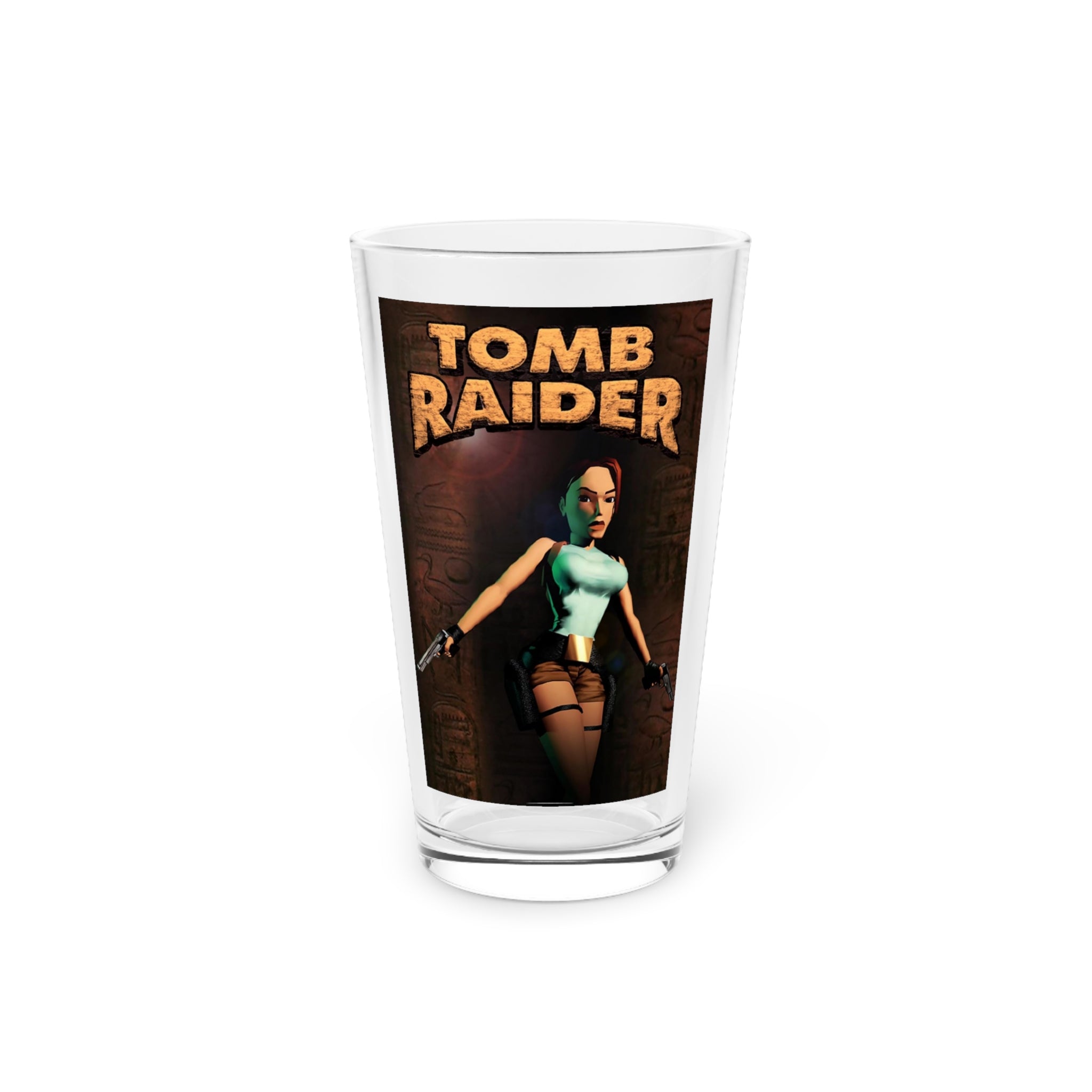 Tomb Raider Pint Glass 16oz  Retro PlayStation Gamer Barware  Classic Adventure Drinkware  RetroPunkDesign - Retro Punk Design 