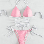 Contrast Halter Neck Two-Piece Bikini Set - Retro Punk Design 