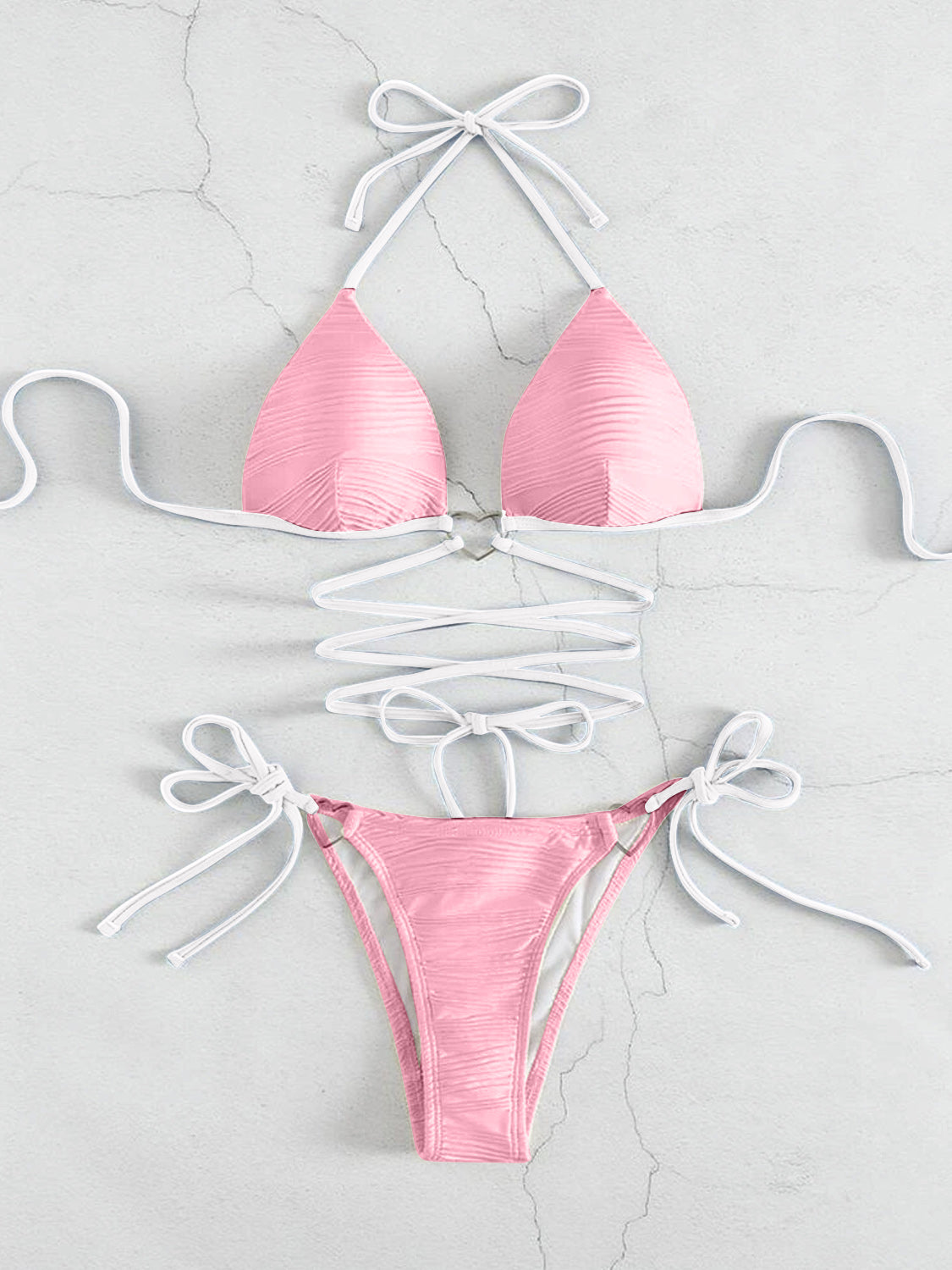 Contrast Halter Neck Two-Piece Bikini Set - Retro Punk Design 