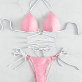 Contrast Halter Neck Two-Piece Bikini Set - Retro Punk Design 