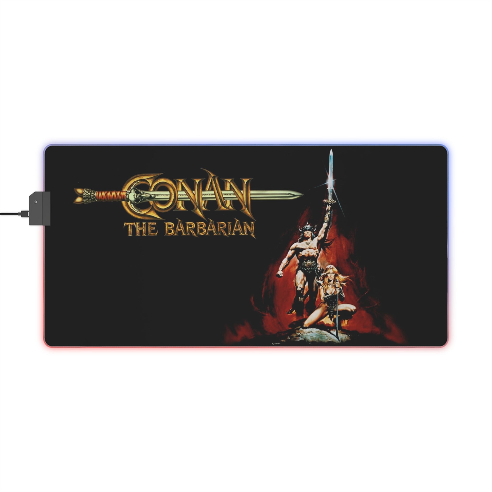 Conan The Barbarian Arnold Schwarzenegger LED Gaming Mouse Mat  RGB Fantasy Desk Pad  RetroPunkDesign - Retro Punk Design 