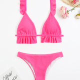 Ruffled Textured Wide Strap Two-Piece Bikini Set