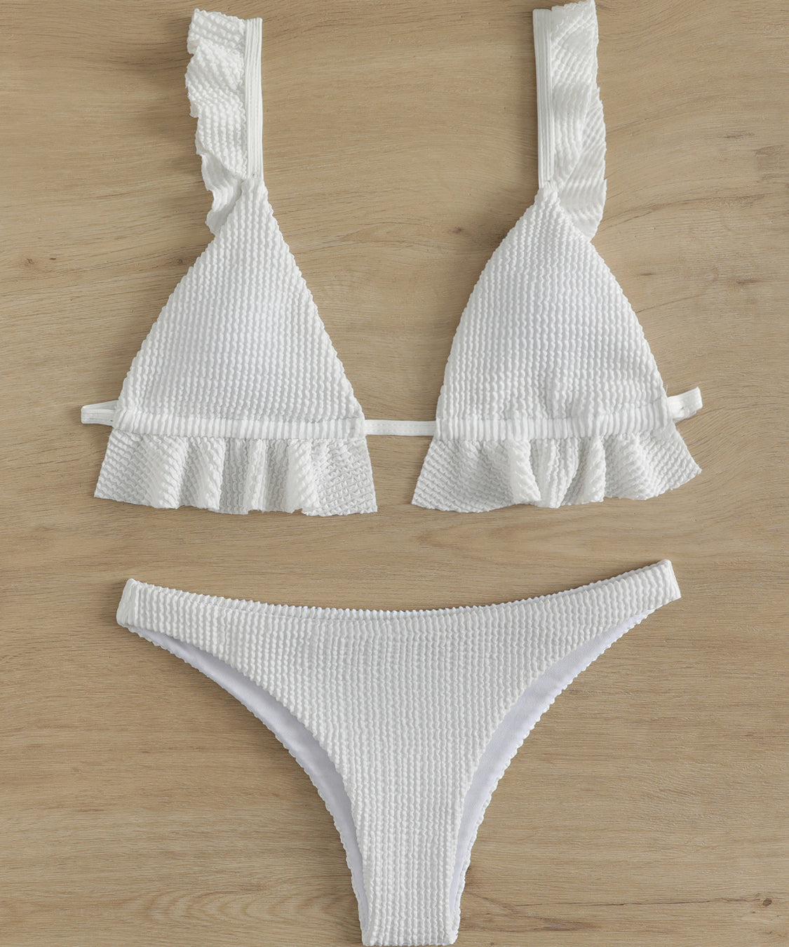 Ruffled Textured Wide Strap Two-Piece Bikini Set - Retro Punk Design 