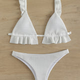 Ruffled Textured Wide Strap Two-Piece Bikini Set