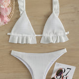 Ruffled Textured Wide Strap Two-Piece Bikini Set