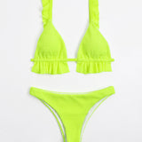 Ruffled Textured Wide Strap Two-Piece Bikini Set