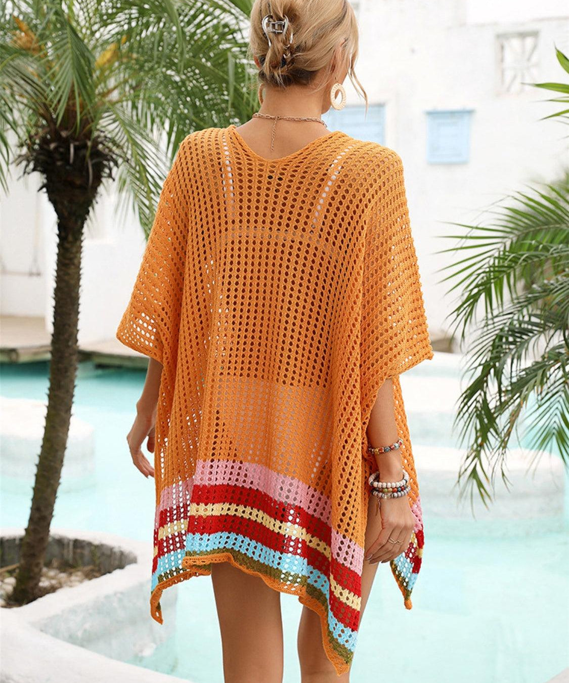 Slit Openwork V-Neck Half Sleeve Cover-Up - Retro Punk Design 