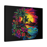 Tropical Island Sunset Canvas Art Print | Retro Wave Wall Art | 100% Cotton Canvas