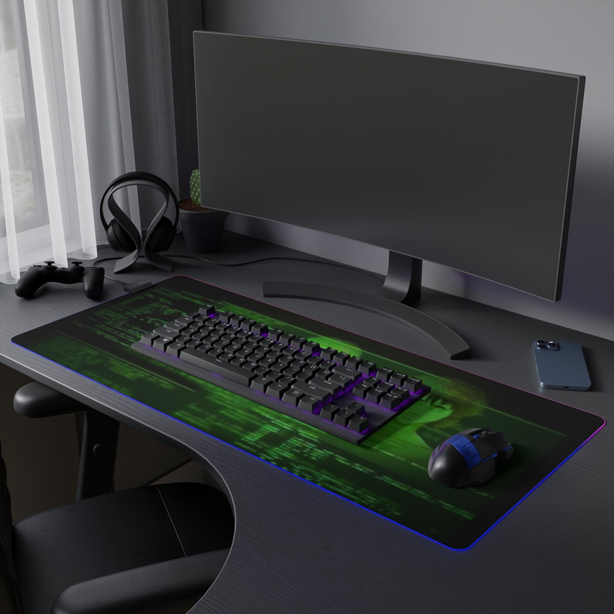 Ghost in the Shell LED Gaming Mouse Pad | Cyberpunk Anime RGB Desk Mat | RetroPunkDesign - Retro Punk Design 