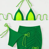 Contrast Tied Three-Piece Swim Set