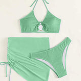 Tied Halter Neck Three-Piece Swim Set