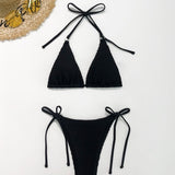 Textured Halter Neck Two-Piece Bikini Set