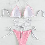 Contrast Halter Neck Two-Piece Bikini Set - Retro Punk Design 