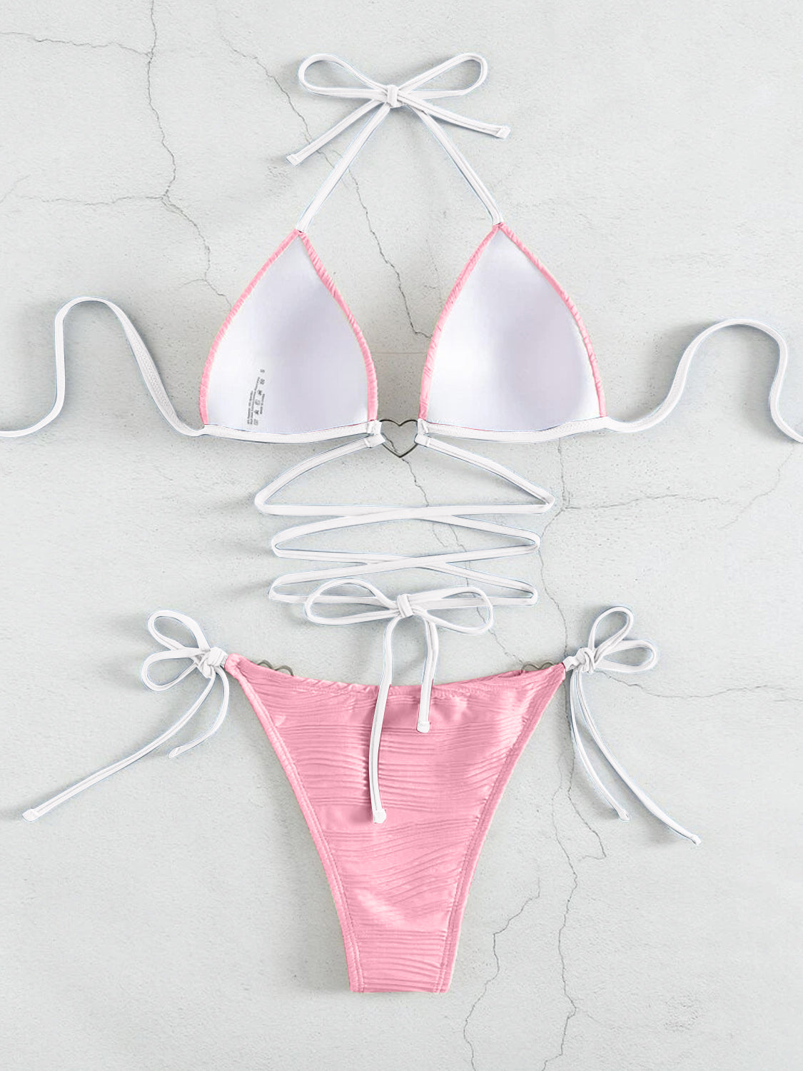 Contrast Halter Neck Two-Piece Bikini Set - Retro Punk Design 