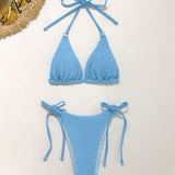 Textured Halter Neck Two-Piece Bikini Set