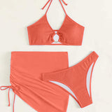 Tied Halter Neck Three-Piece Swim Set