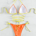 Contrast Halter Neck Two-Piece Bikini Set - Retro Punk Design 