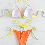 Contrast Halter Neck Two-Piece Bikini Set - Retro Punk Design 