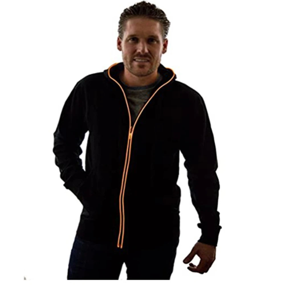 LED Neon Cyberpunk Hoodie Light Up EL Wire Techwear Streetwear Zip Up