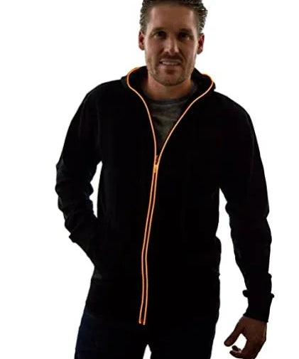 LED Neon Cyberpunk Hoodie Light Up EL Wire Techwear Streetwear Zip Up