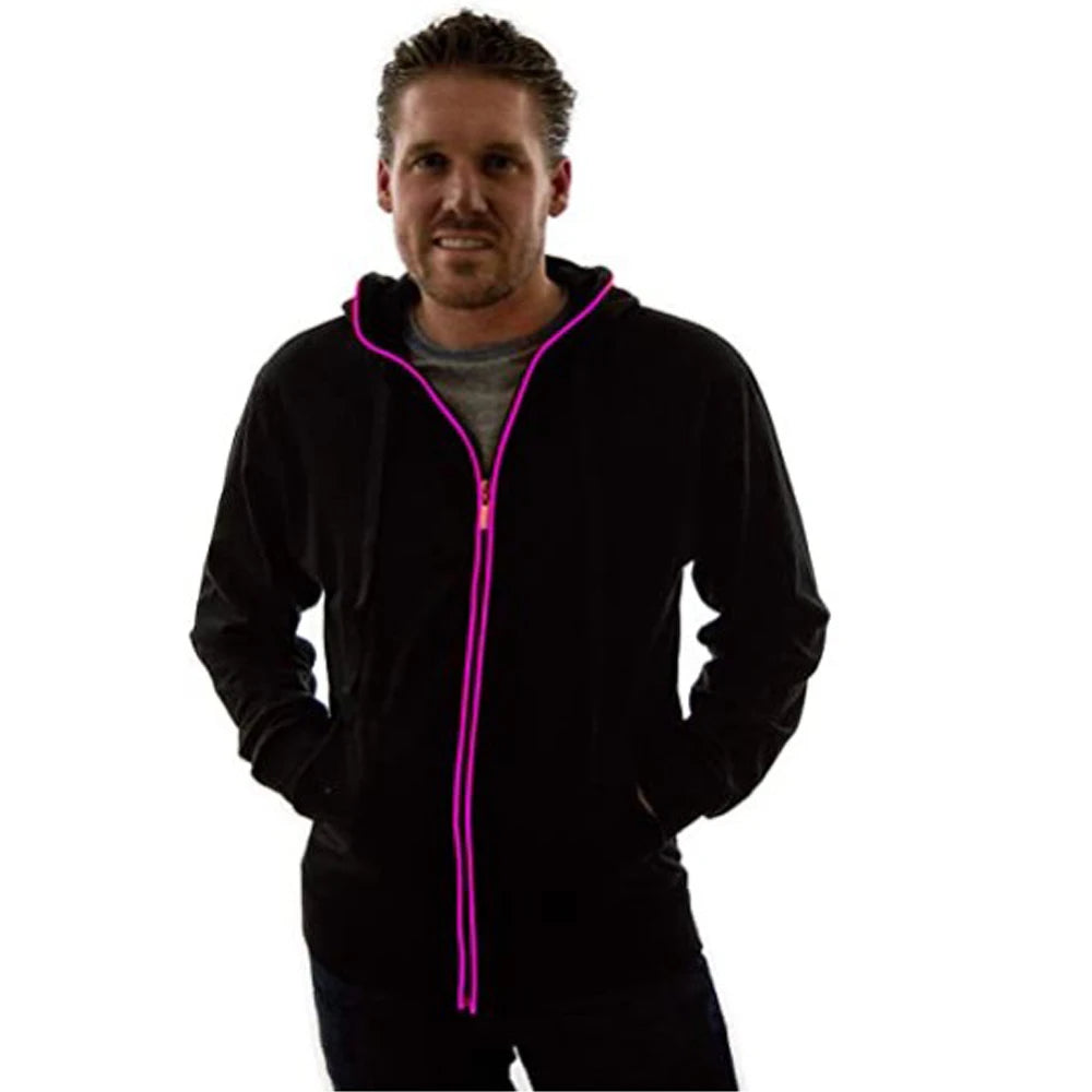 LED Neon Cyberpunk Hoodie Light Up EL Wire Techwear Streetwear Zip Up