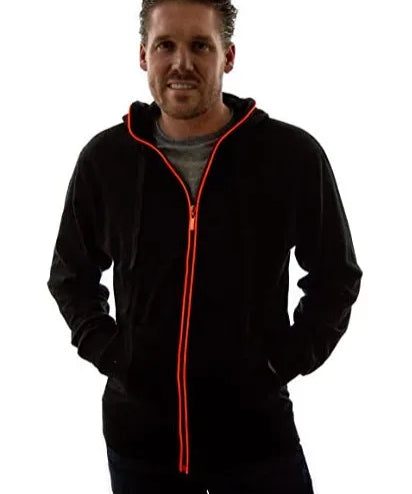 LED Neon Cyberpunk Hoodie Light Up EL Wire Techwear Streetwear Zip Up