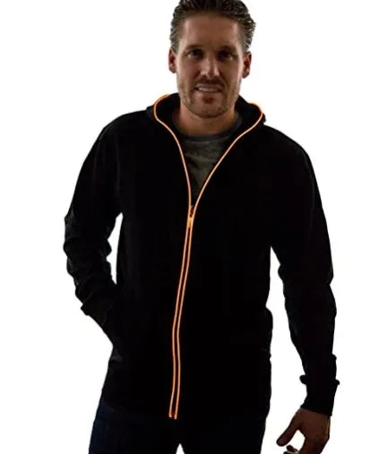 LED Neon Cyberpunk Hoodie Light Up EL Wire Techwear Streetwear Zip Up