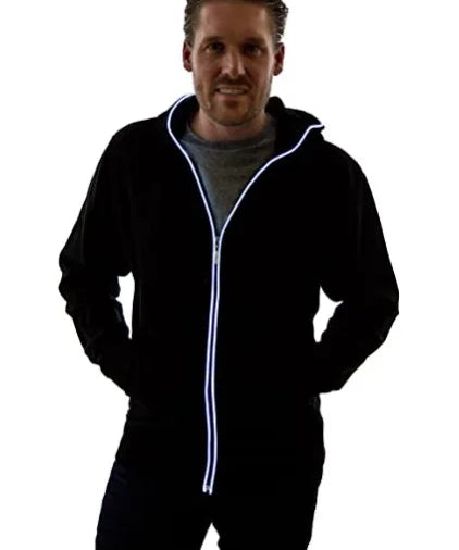 LED Neon Cyberpunk Hoodie Light Up EL Wire Techwear Streetwear Zip Up