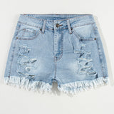 Distressed Raw Hem Denim Shorts