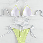 Contrast Halter Neck Two-Piece Bikini Set - Retro Punk Design 