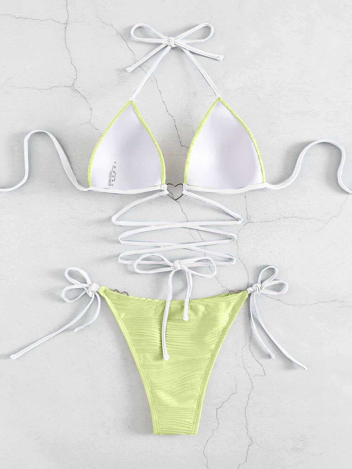 Contrast Halter Neck Two-Piece Bikini Set - Retro Punk Design 