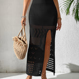 Round Neck Top and Slit Skirt Cover Up Set