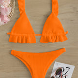 Ruffled Textured Wide Strap Two-Piece Bikini Set