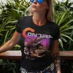 Contra NES Graphic T-Shirt | Arnold Schwarzenegger Sylvester Stallone Retro Gaming Tee | RetroPunkDesign - Retro Punk Design 