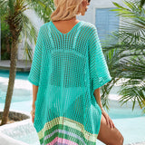 Slit Openwork V-Neck Half Sleeve Cover-Up