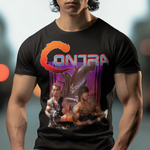 Contra NES Graphic T-Shirt | Arnold Schwarzenegger Sylvester Stallone Retro Gaming Tee | RetroPunkDesign - Retro Punk Design 