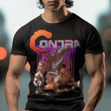 Contra NES Graphic T-Shirt | Arnold Schwarzenegger Sylvester Stallone Retro Gaming Tee | RetroPunkDesign - Retro Punk Design 