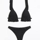 Ruffled Textured Wide Strap Two-Piece Bikini Set