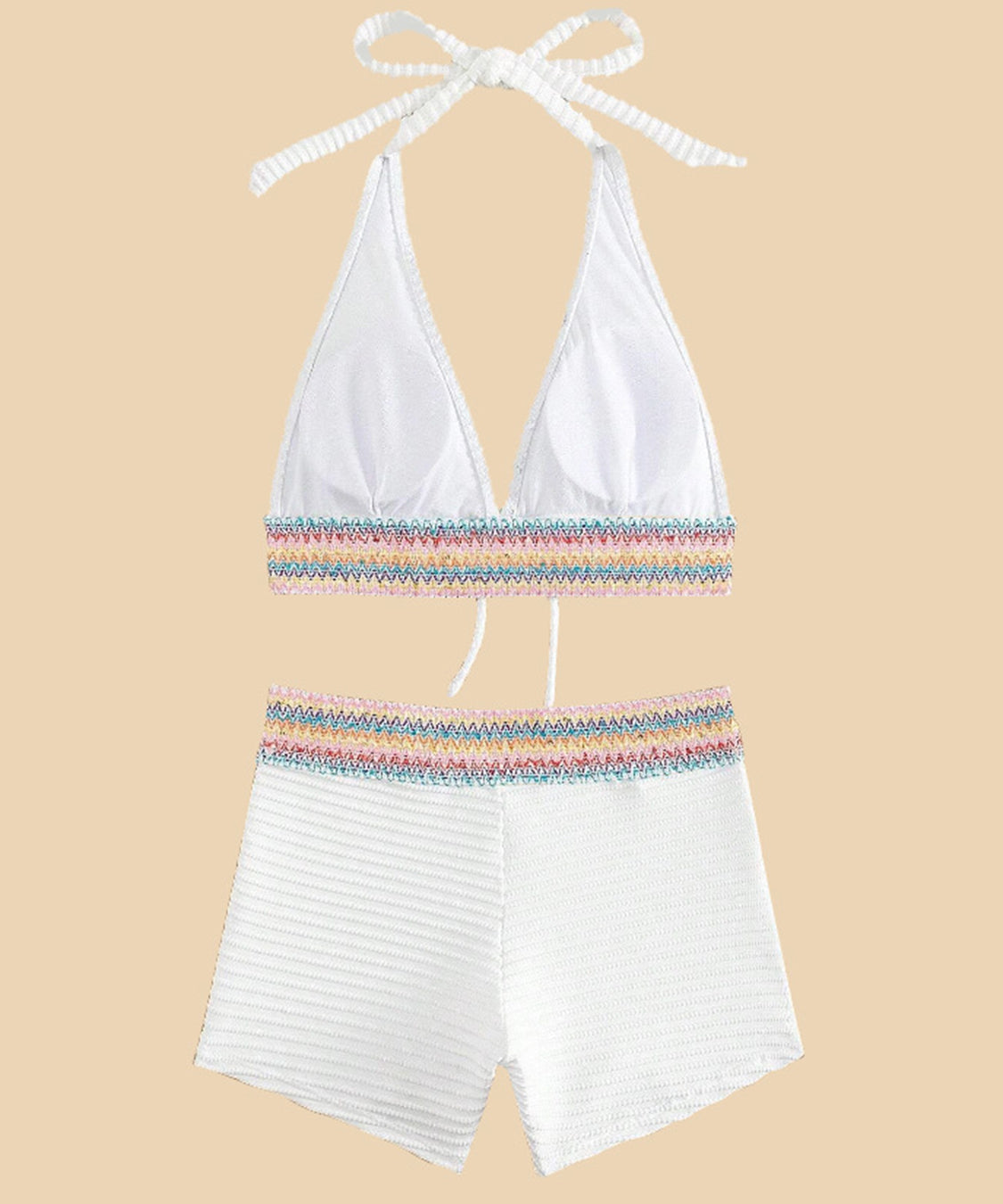 Backless Textured Halter Neck Two-Piece Swim Set - Retro Punk Design 