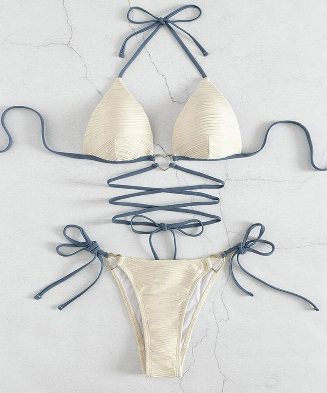 Contrast Halter Neck Two-Piece Bikini Set - Retro Punk Design 