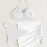 Tied Halter Neck Three-Piece Swim Set