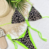 Leopard Print Halter Neck Tie Side Bikini Set