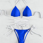 Contrast Halter Neck Two-Piece Bikini Set - Retro Punk Design 