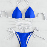 Contrast Halter Neck Two-Piece Bikini Set - Retro Punk Design 