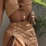 Tied Halter Neck Three-Piece Swim Set