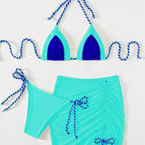 Contrast Tied Three-Piece Swim Set